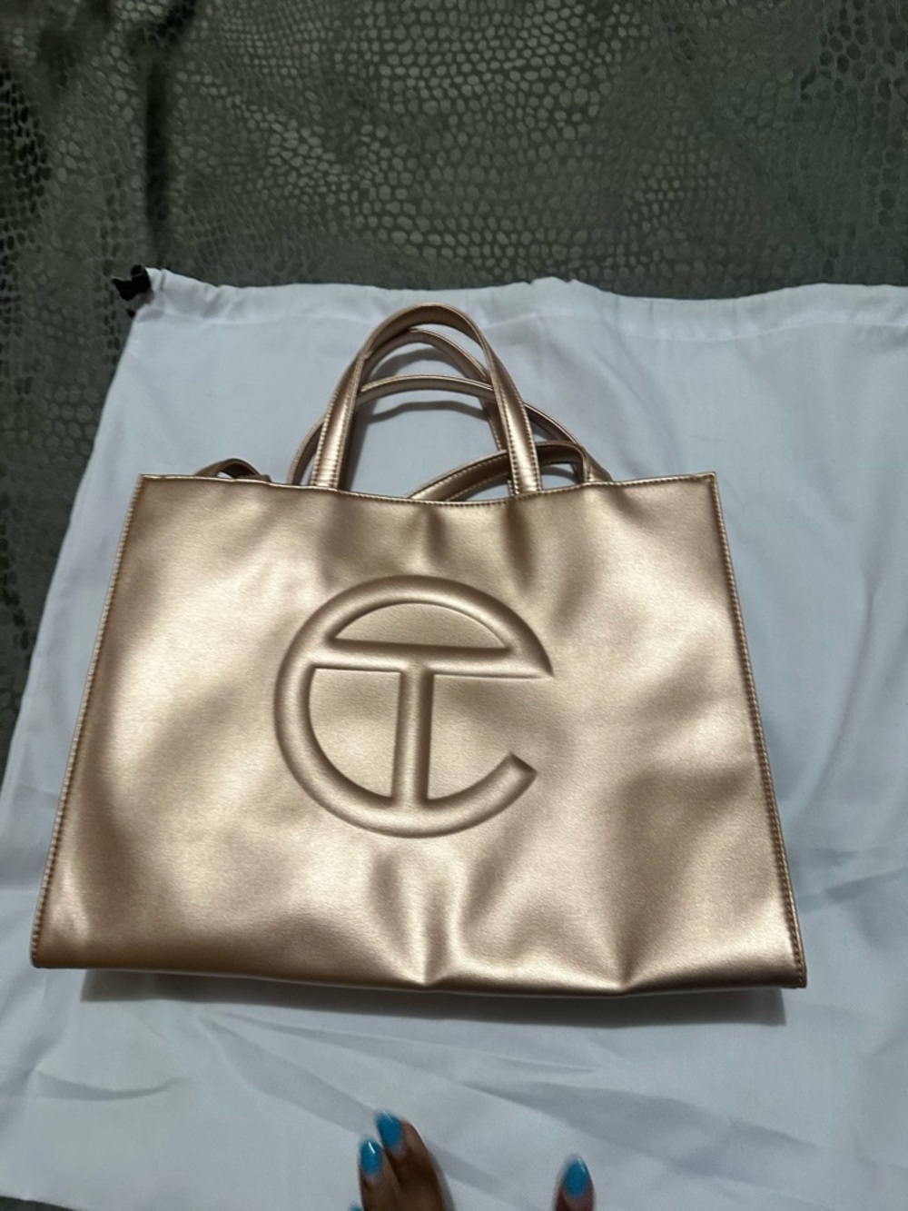 Metallic Rose Tote with Embossed Circular Logo
